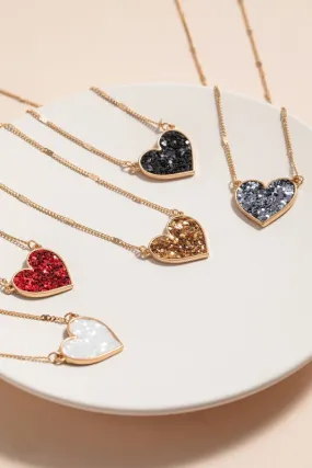 16" Gold with Glitter Heart Charm Necklace