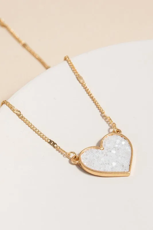 16" Gold with Glitter Heart Charm Necklace