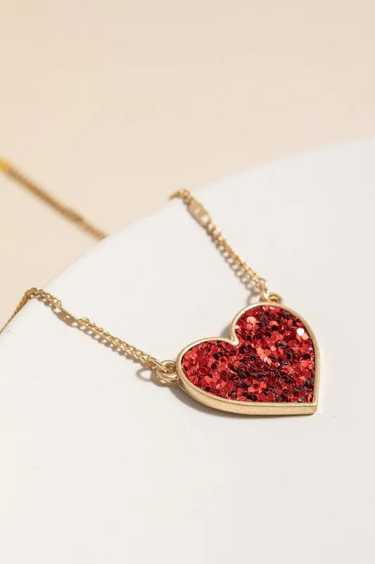 16" Gold with Glitter Heart Charm Necklace