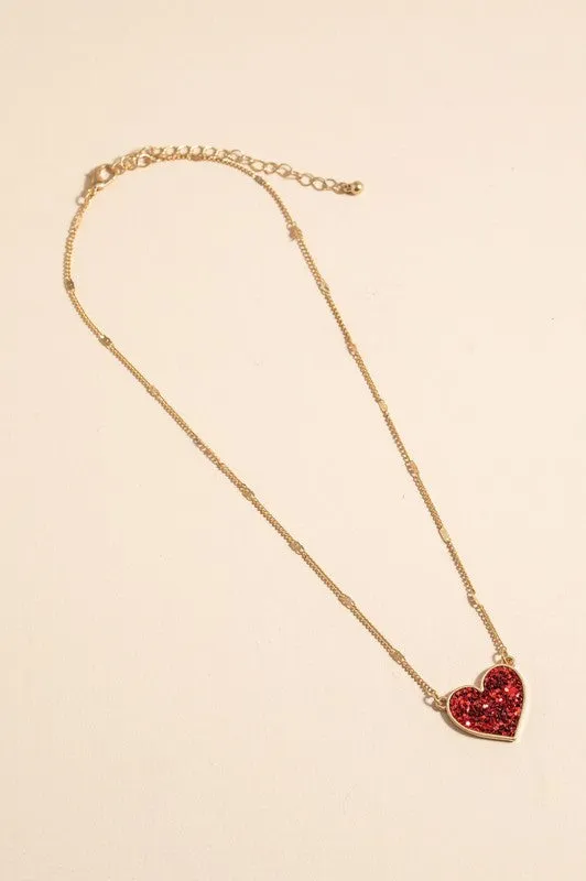 16" Gold with Glitter Heart Charm Necklace