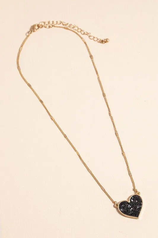 16" Gold with Glitter Heart Charm Necklace