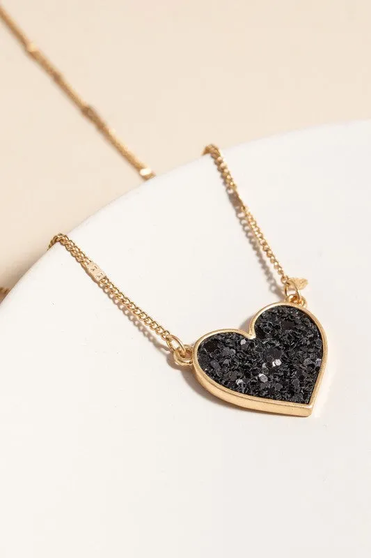 16" Gold with Glitter Heart Charm Necklace