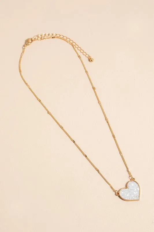 16" Gold with Glitter Heart Charm Necklace