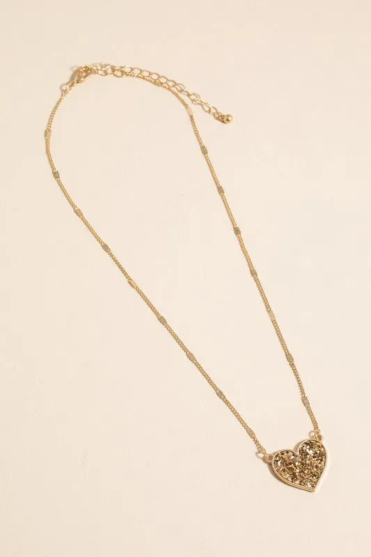16" Gold with Glitter Heart Charm Necklace