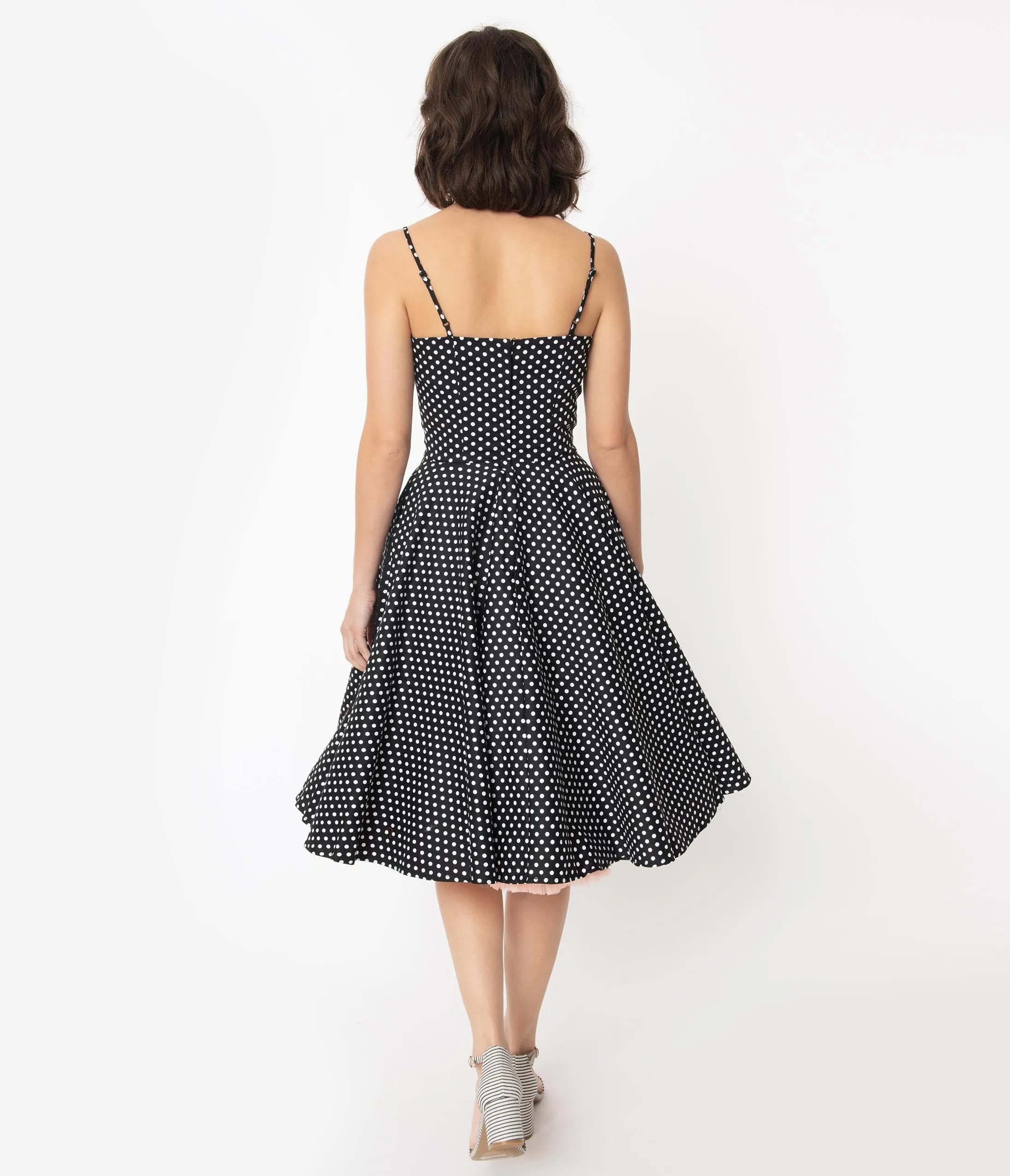1950s Black & White Polka Dot Sleeveless Peggy Swing Dress