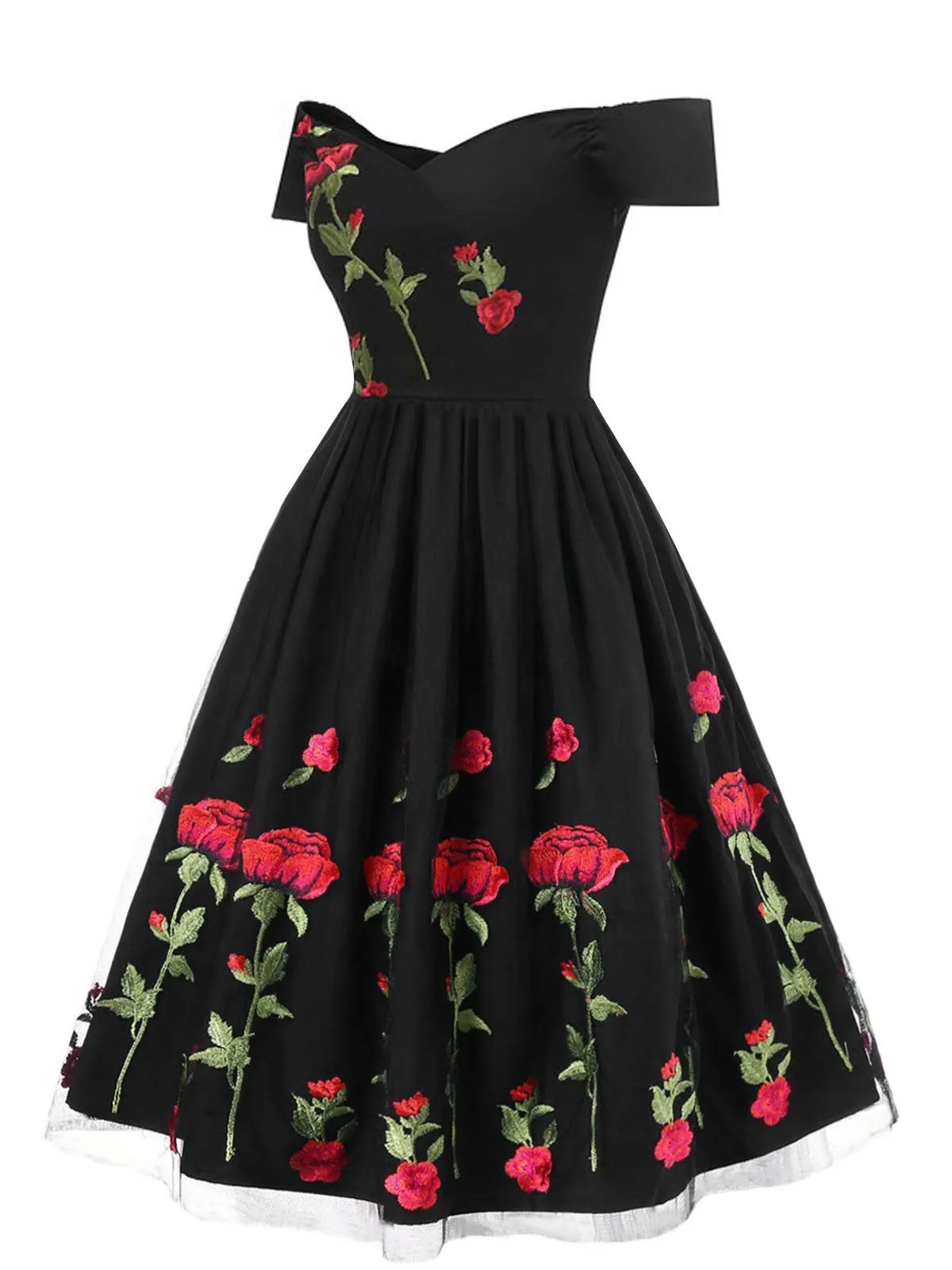 1950s Rose Embroidery Dress