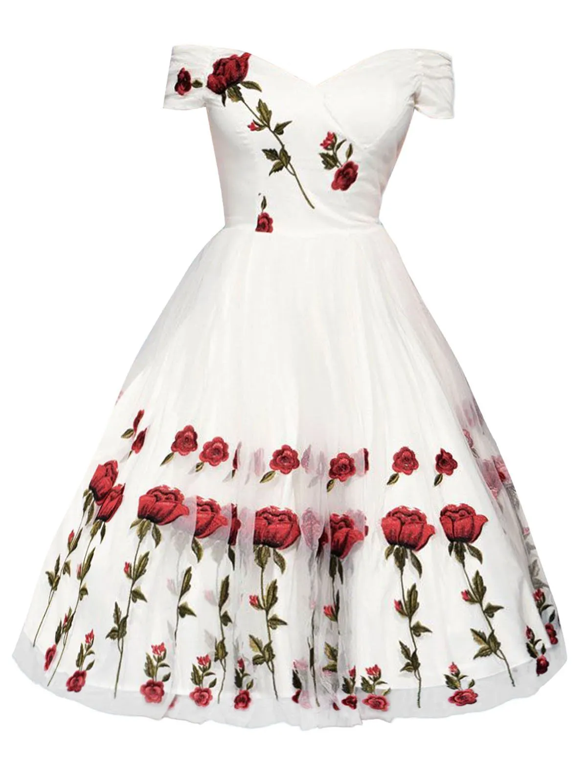 1950s Rose Embroidery Dress