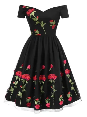 1950s Rose Embroidery Dress