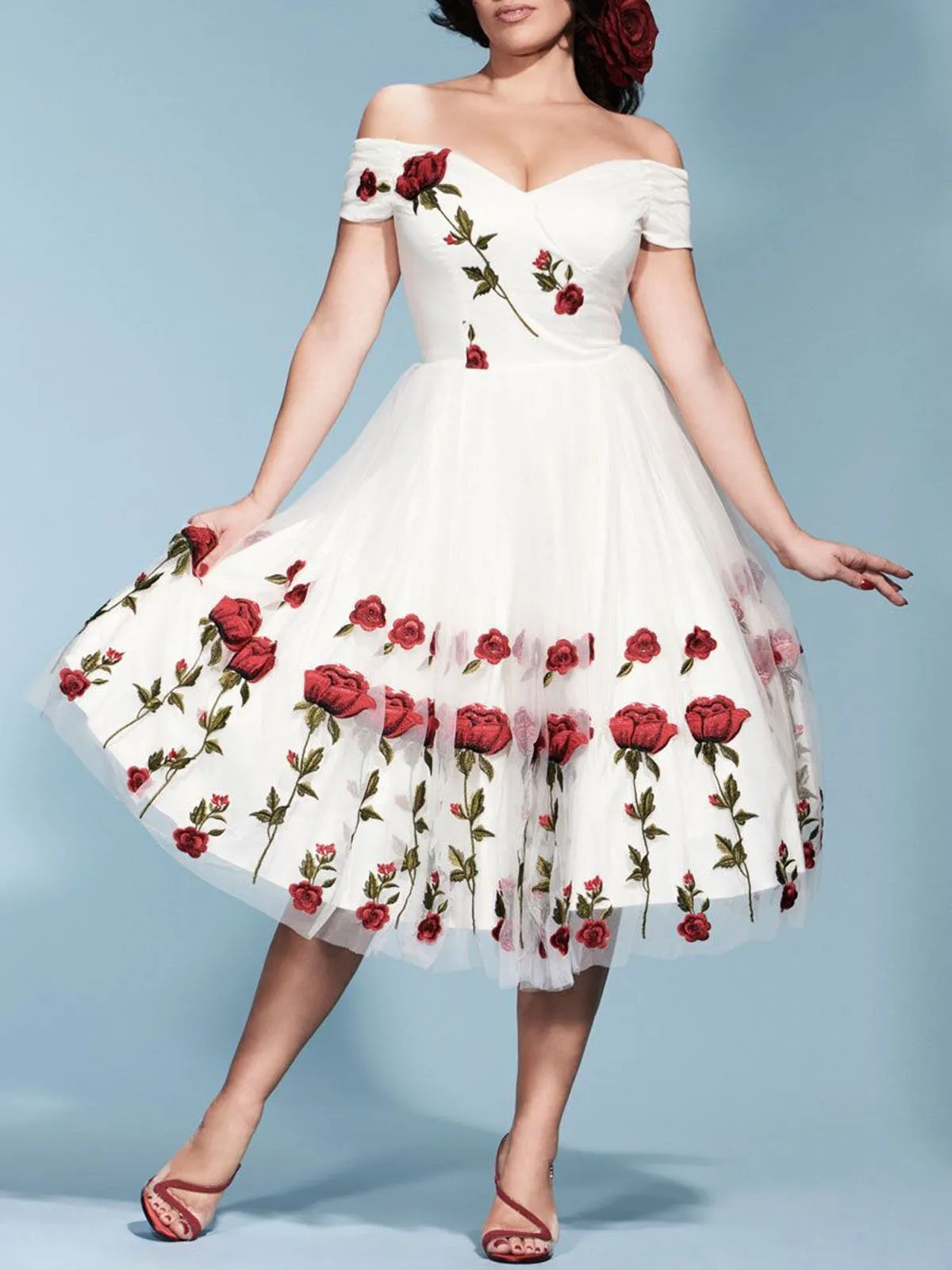 1950s Rose Embroidery Dress