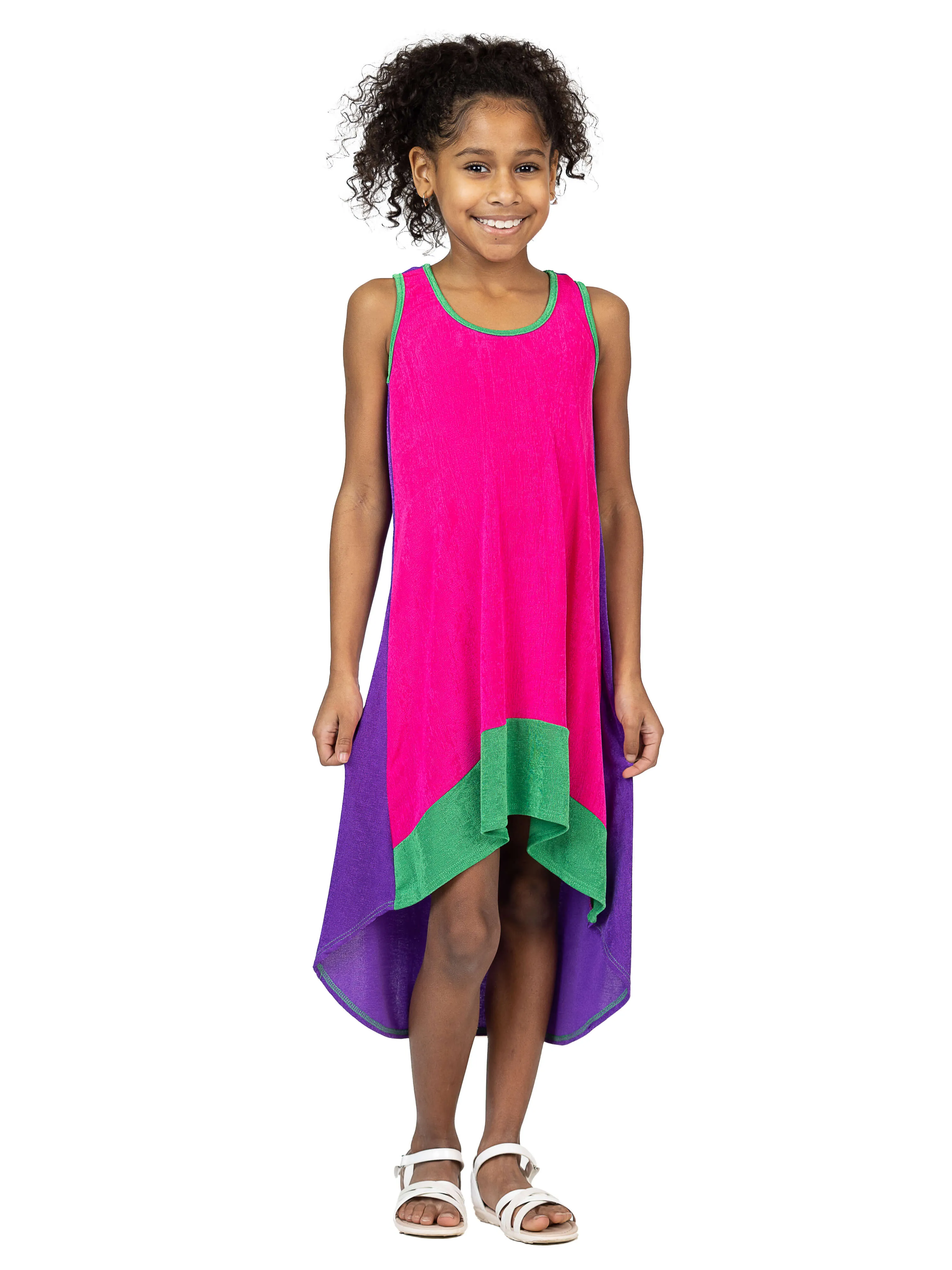 24sevenkid Girls Sleeveless Colorblock HighLow Knee Length Dress