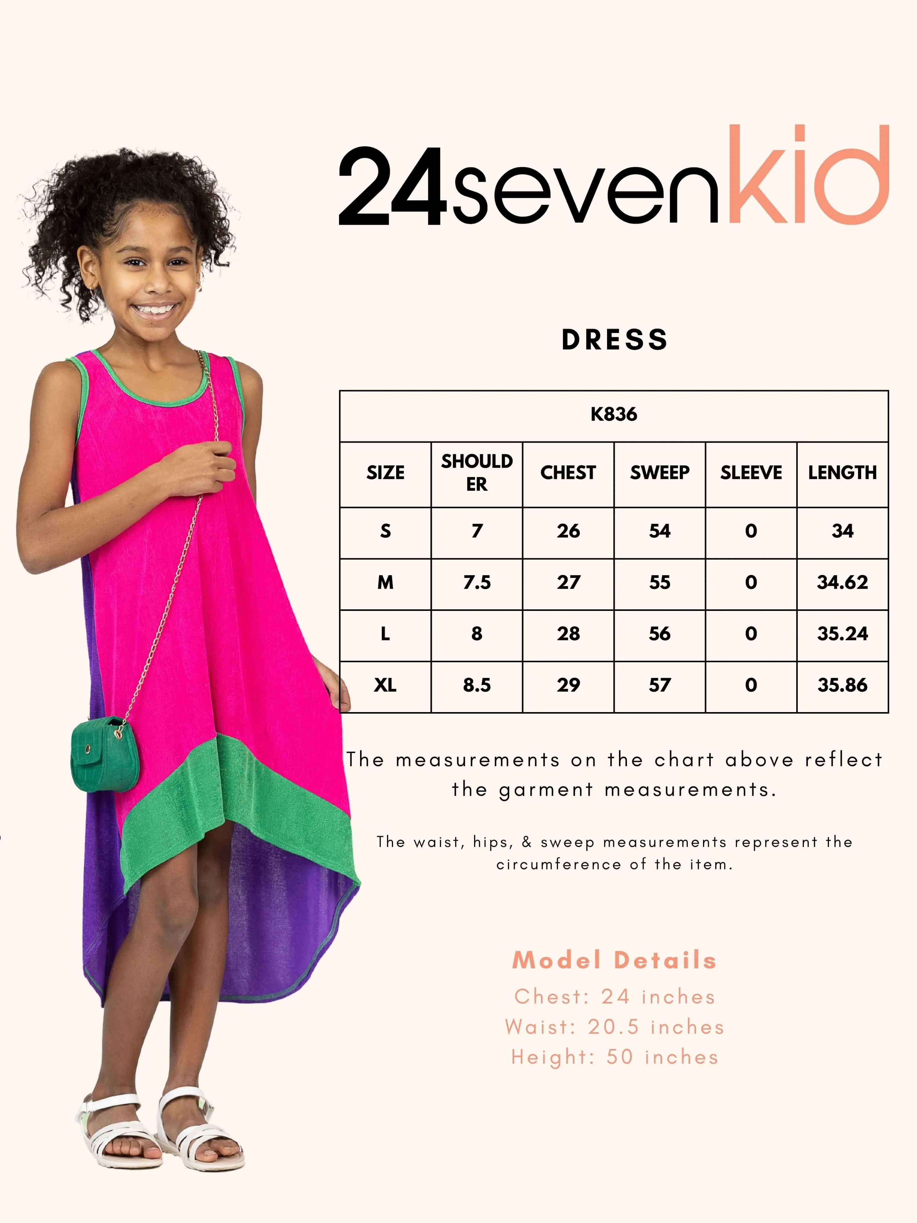 24sevenkid Girls Sleeveless Colorblock HighLow Knee Length Dress