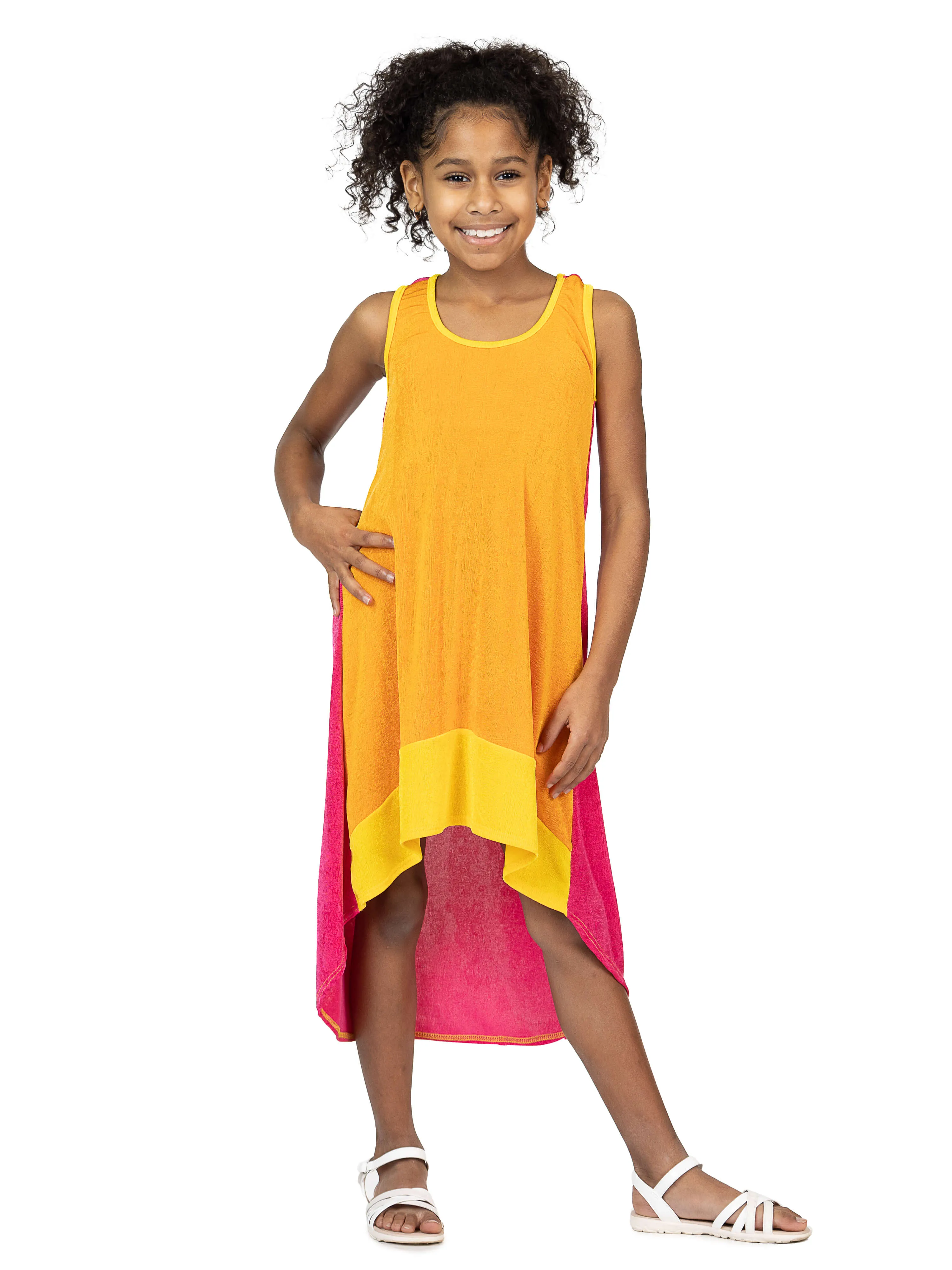 24sevenkid Girls Sleeveless Colorblock HighLow Knee Length Dress