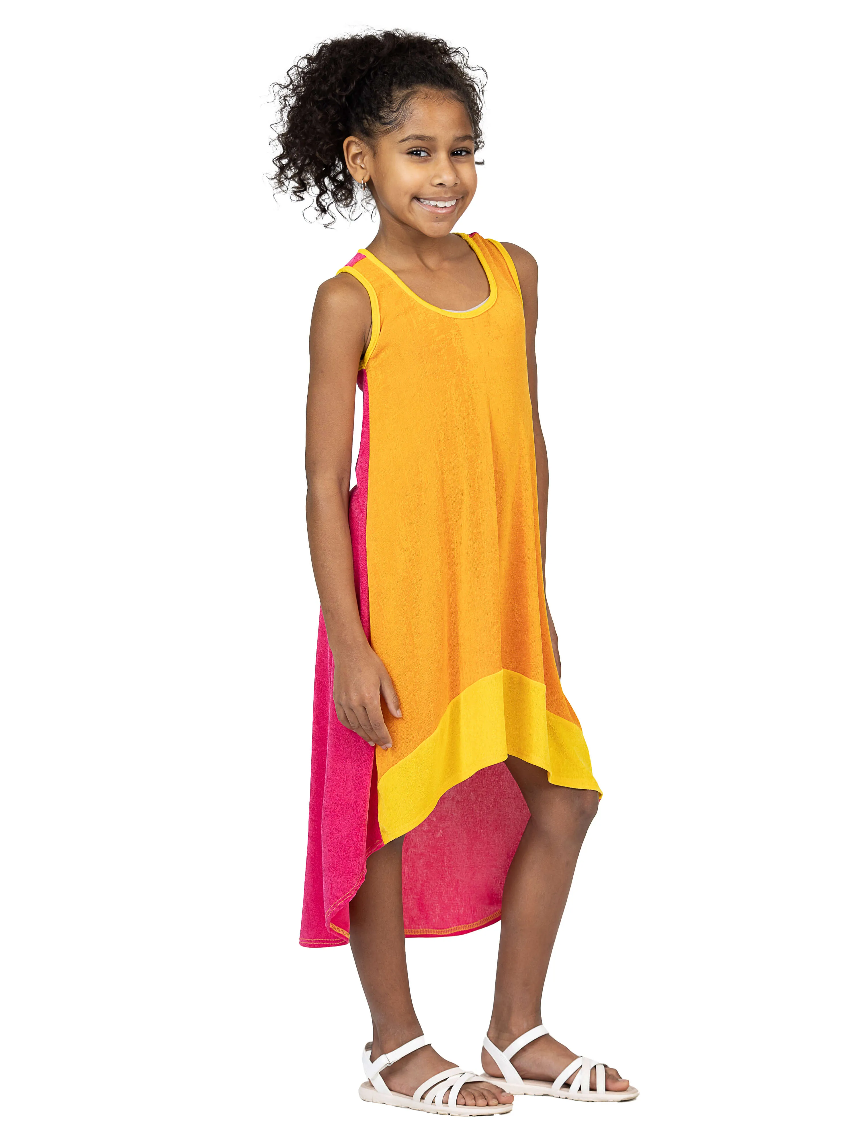 24sevenkid Girls Sleeveless Colorblock HighLow Knee Length Dress