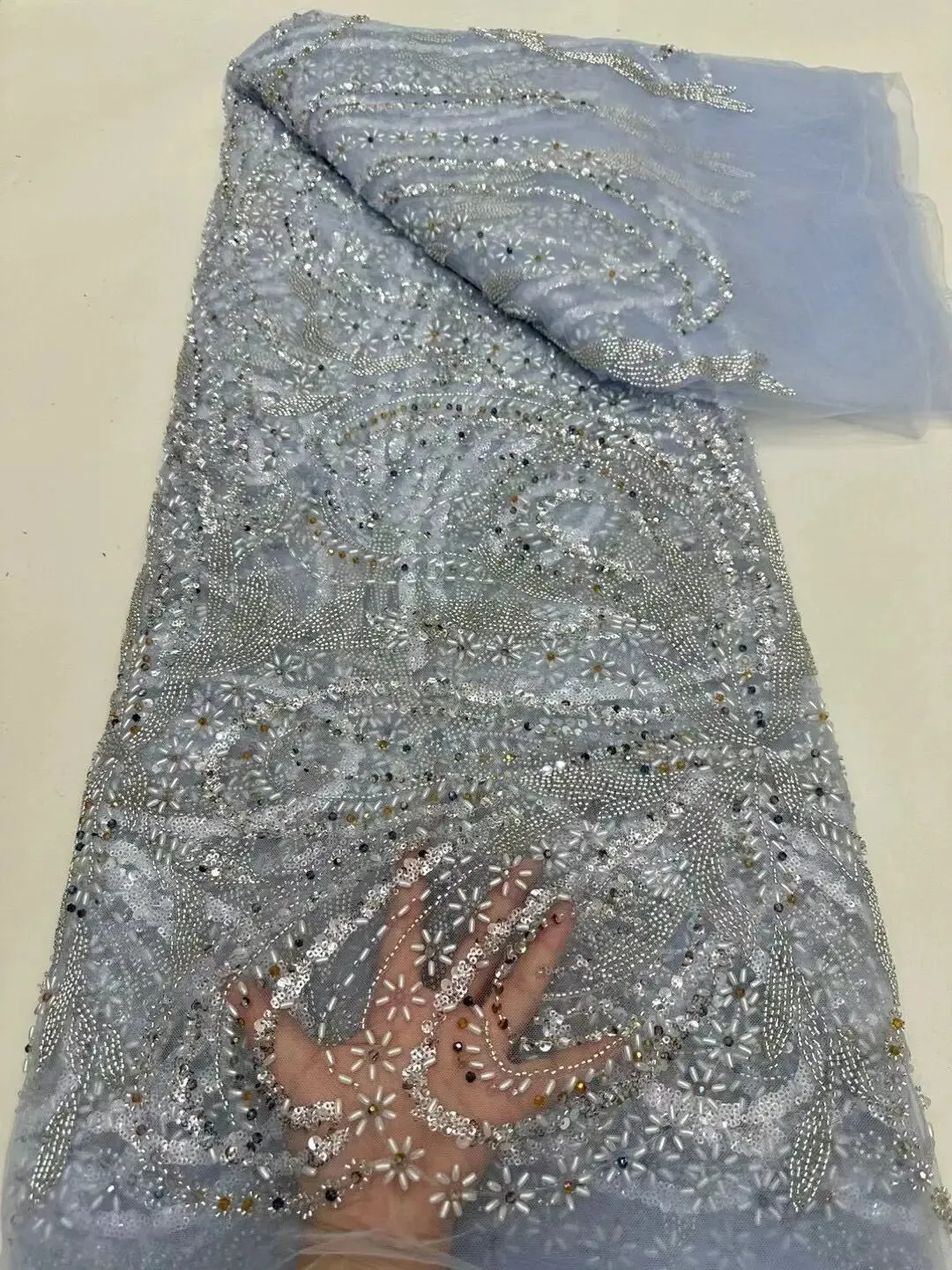 5 YARDS / 10 COLORS / Jelamone Floral Sequin Beaded Embroidery Tulle Mesh Lace Dress Fabric