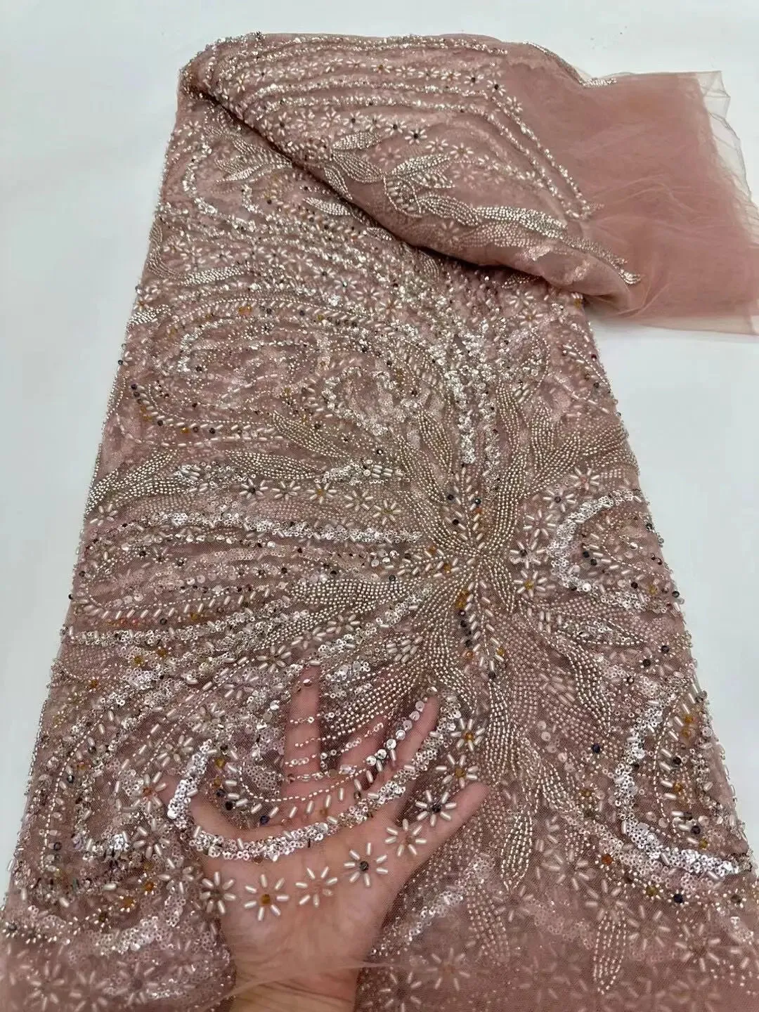 5 YARDS / 10 COLORS / Jelamone Floral Sequin Beaded Embroidery Tulle Mesh Lace Dress Fabric