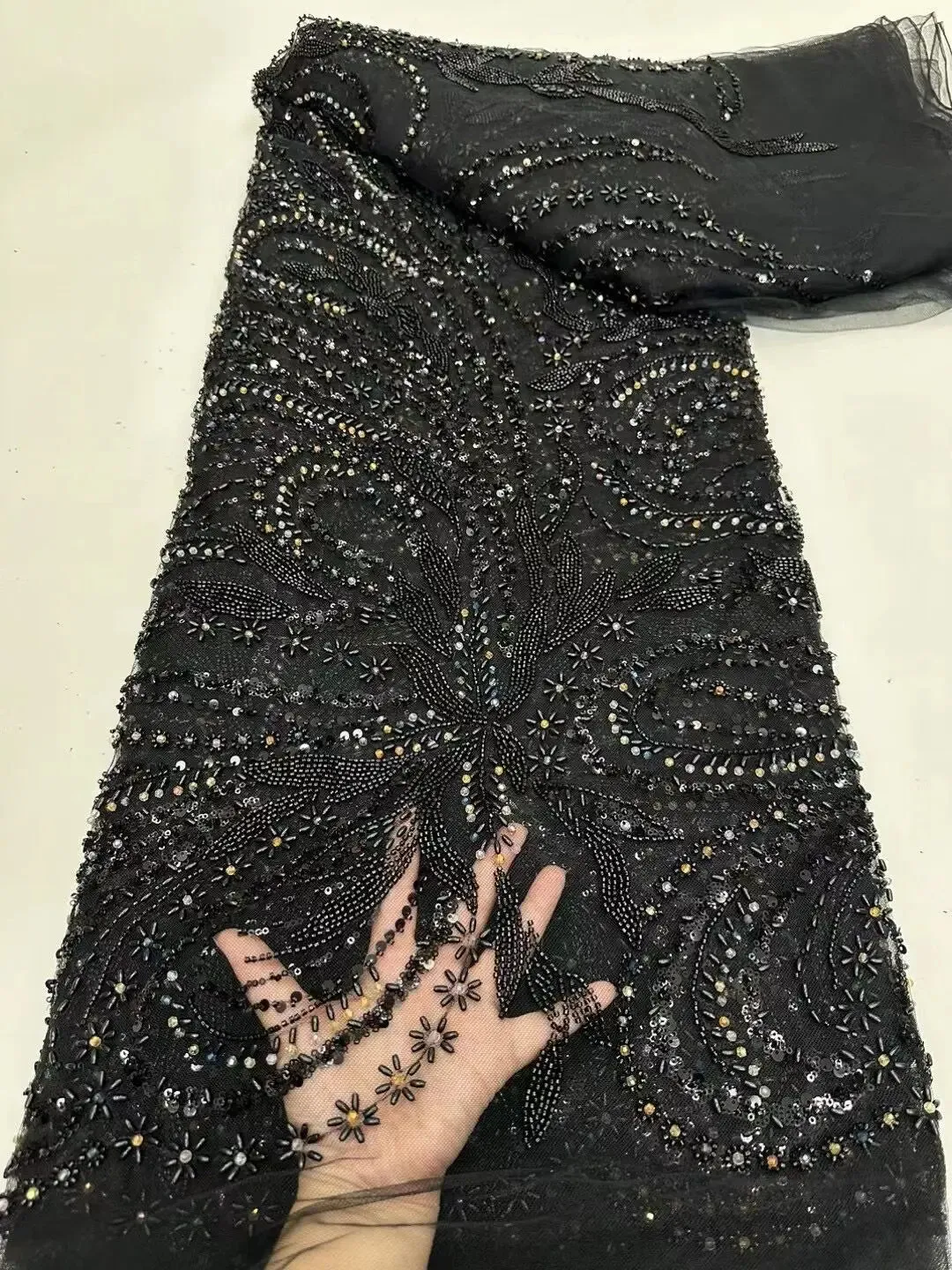 5 YARDS / 10 COLORS / Jelamone Floral Sequin Beaded Embroidery Tulle Mesh Lace Dress Fabric