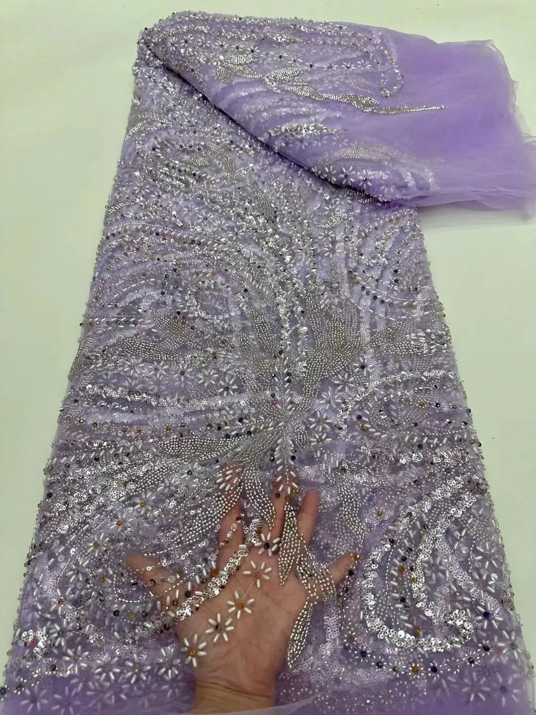 5 YARDS / 10 COLORS / Jelamone Floral Sequin Beaded Embroidery Tulle Mesh Lace Dress Fabric