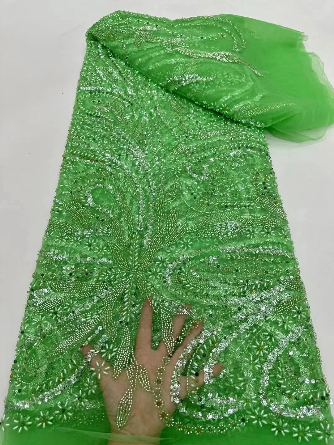 5 YARDS / 10 COLORS / Jelamone Floral Sequin Beaded Embroidery Tulle Mesh Lace Dress Fabric