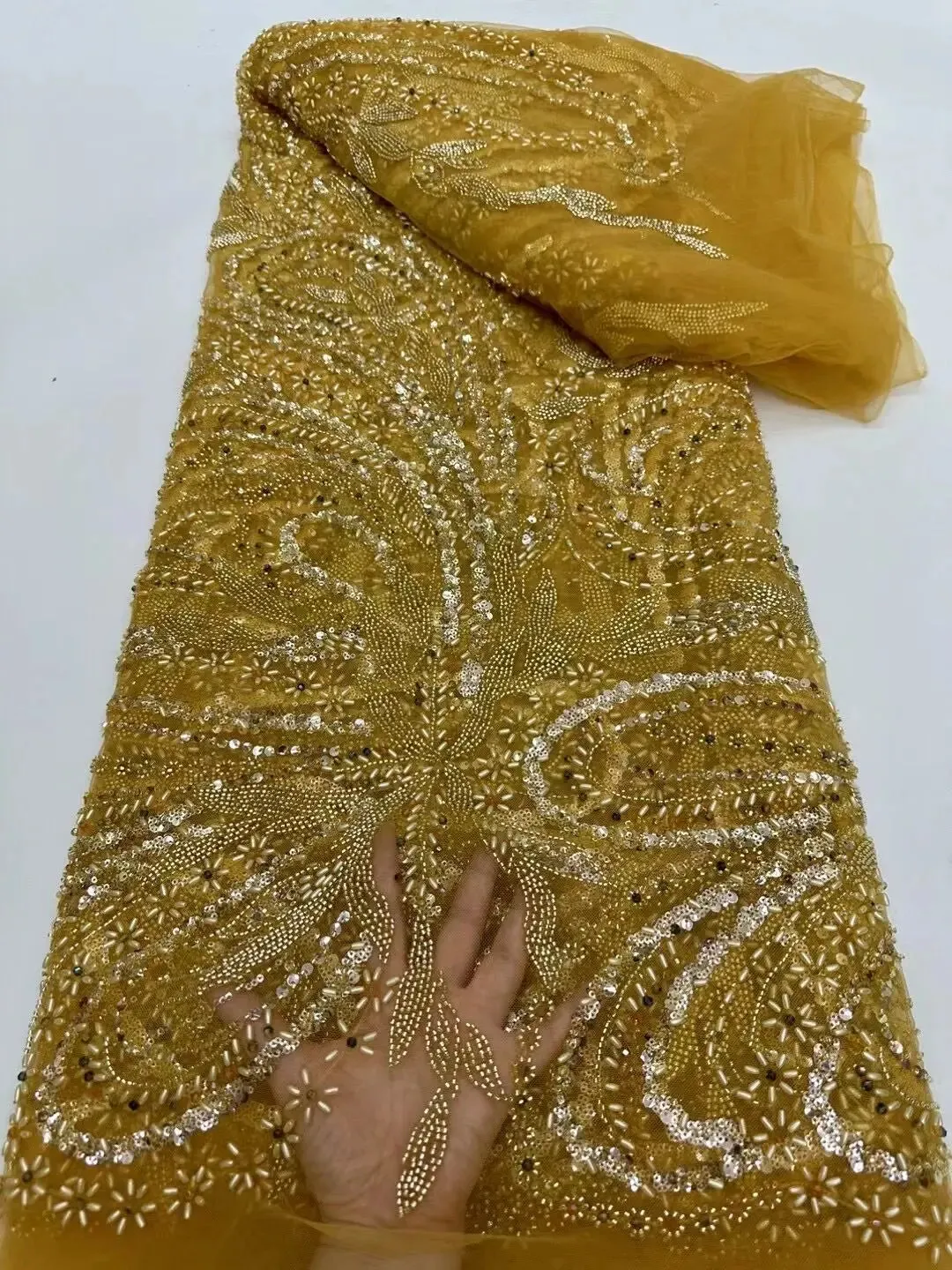 5 YARDS / 10 COLORS / Jelamone Floral Sequin Beaded Embroidery Tulle Mesh Lace Dress Fabric