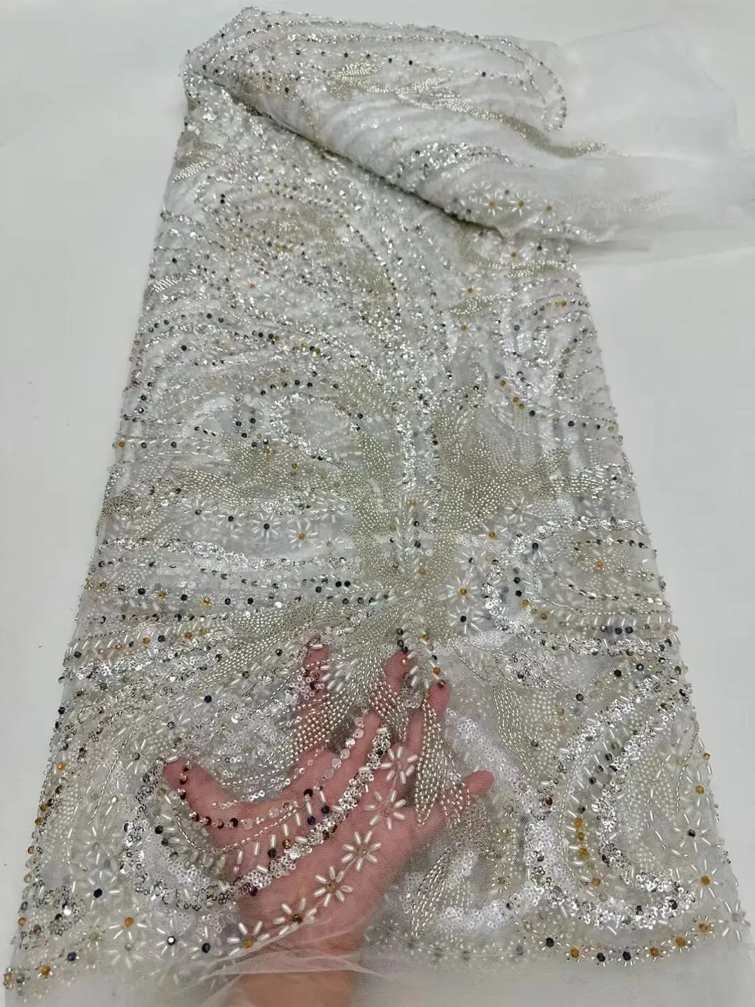 5 YARDS / 10 COLORS / Jelamone Floral Sequin Beaded Embroidery Tulle Mesh Lace Dress Fabric