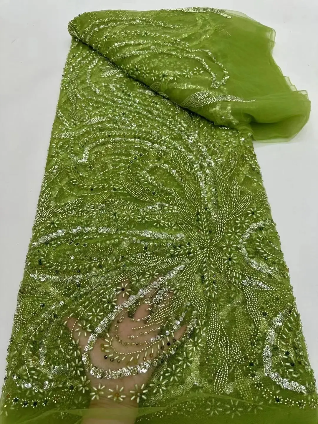 5 YARDS / 10 COLORS / Jelamone Floral Sequin Beaded Embroidery Tulle Mesh Lace Dress Fabric