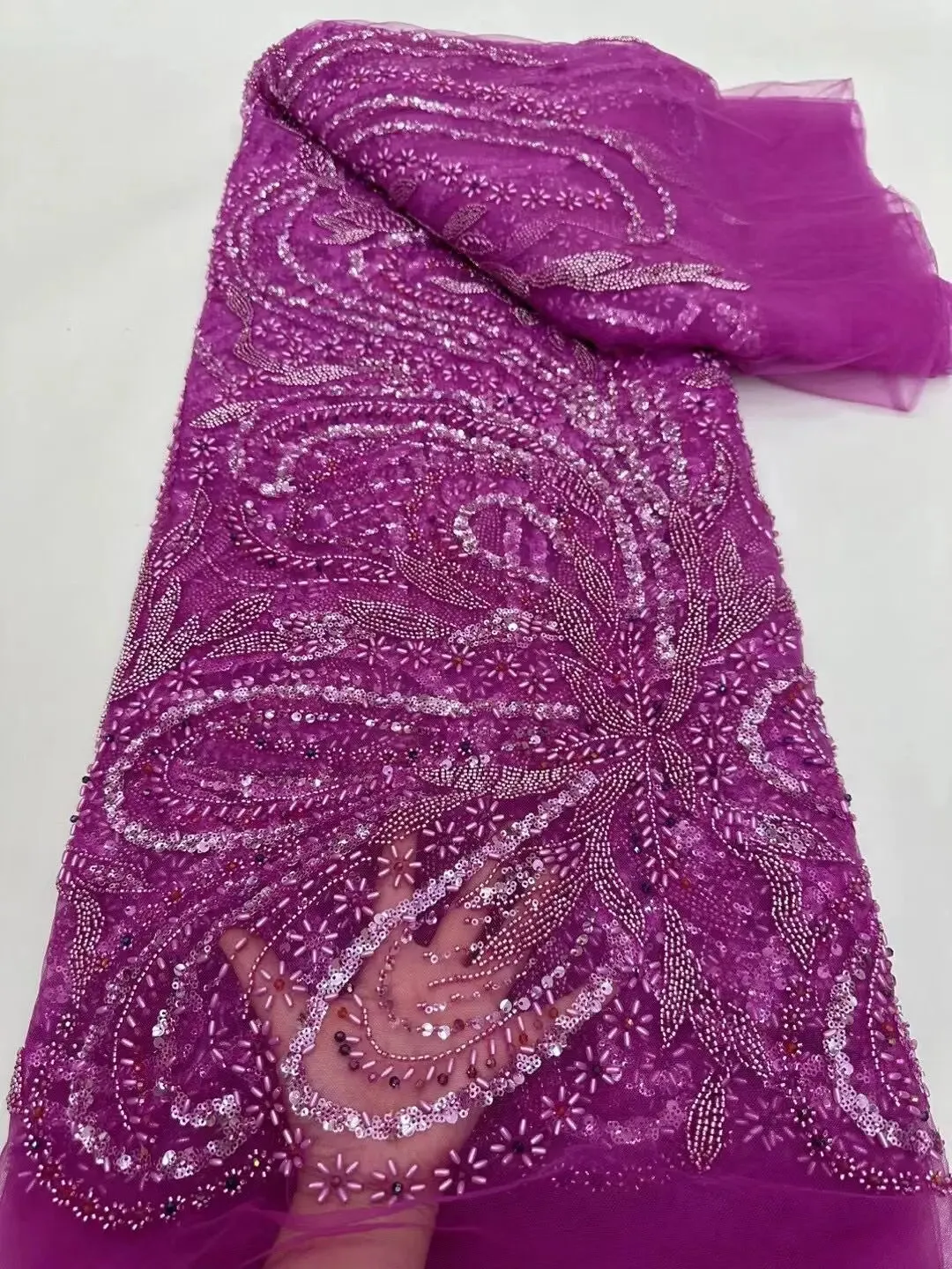5 YARDS / 10 COLORS / Jelamone Floral Sequin Beaded Embroidery Tulle Mesh Lace Dress Fabric
