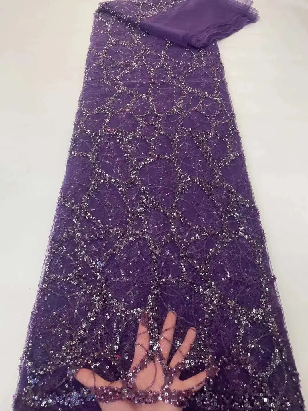 5 YARDS / 10 COLORS / Kelimasn Floral Sequin Beaded Embroidery Tulle Mesh Lace Dress Fabric
