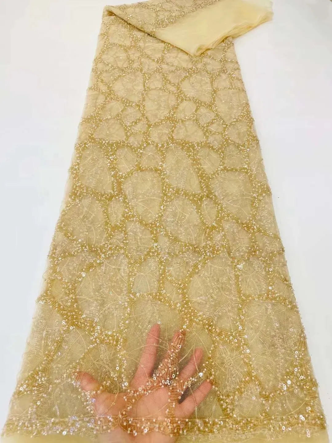5 YARDS / 10 COLORS / Kelimasn Floral Sequin Beaded Embroidery Tulle Mesh Lace Dress Fabric