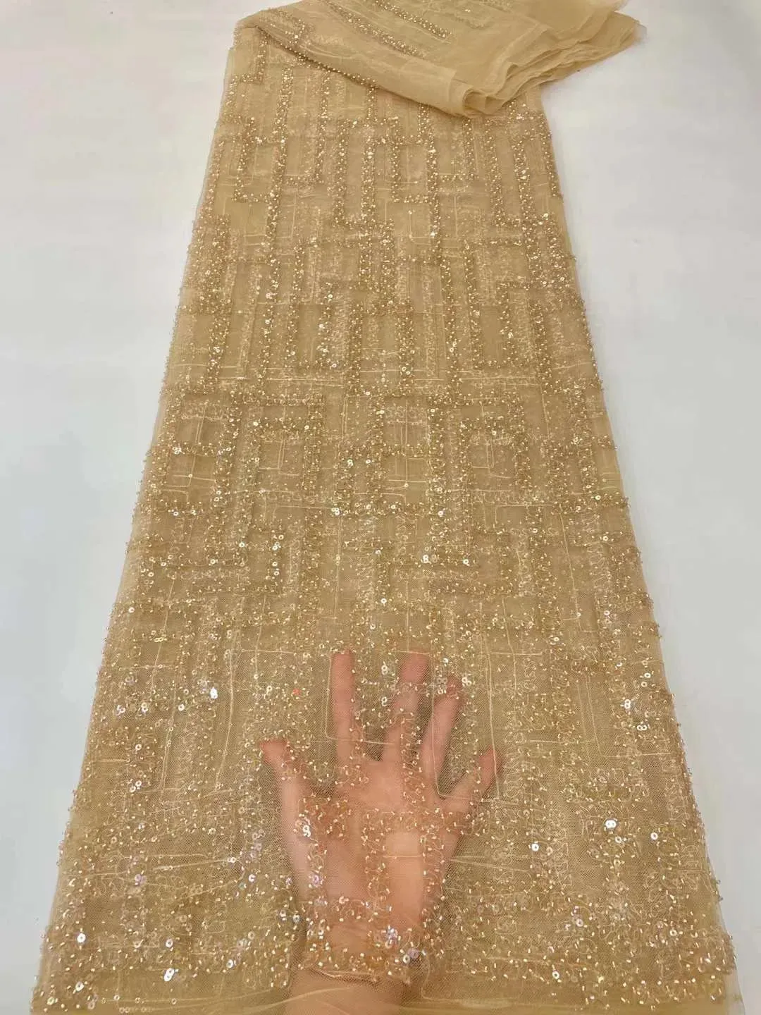 5 YARDS / 10 COLORS / Kelimasn Floral Sequin Beaded Embroidery Tulle Mesh Lace Dress Fabric
