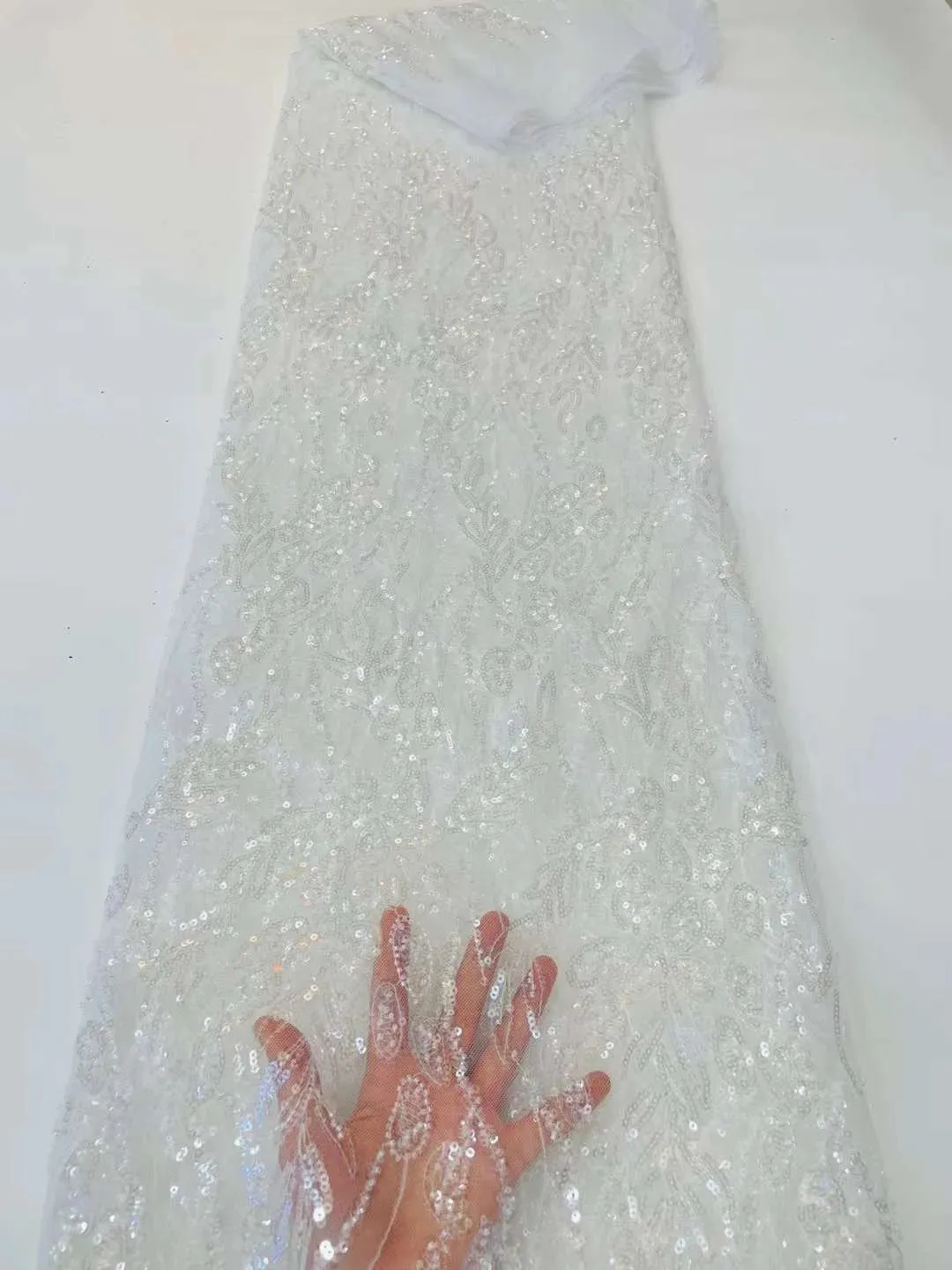 5 YARDS / 10 COLORS / Kelimasn Floral Sequin Beaded Embroidery Tulle Mesh Lace Dress Fabric