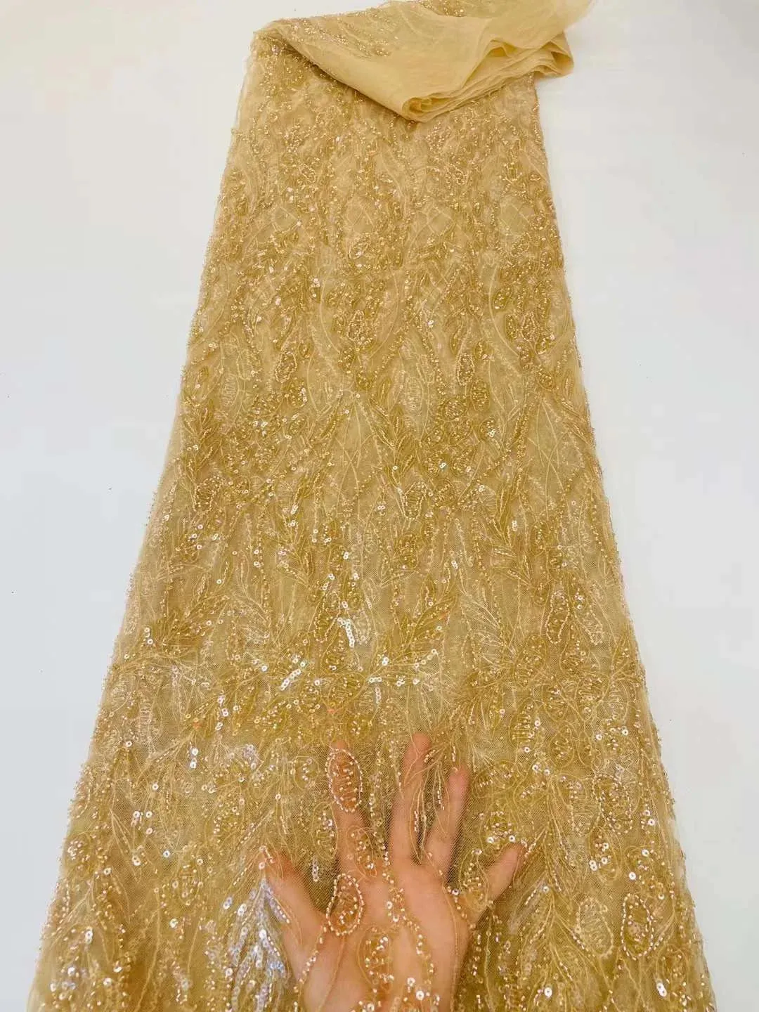 5 YARDS / 10 COLORS / Kelimasn Floral Sequin Beaded Embroidery Tulle Mesh Lace Dress Fabric