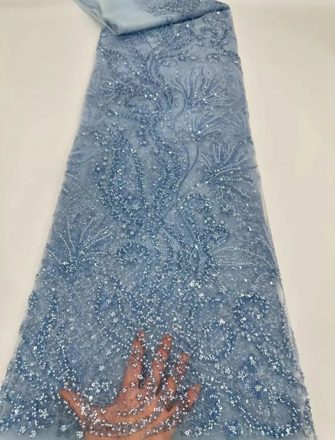 5 YARDS / 10 COLORS / Kelimasn Floral Sequin Beaded Embroidery Tulle Mesh Lace Dress Fabric