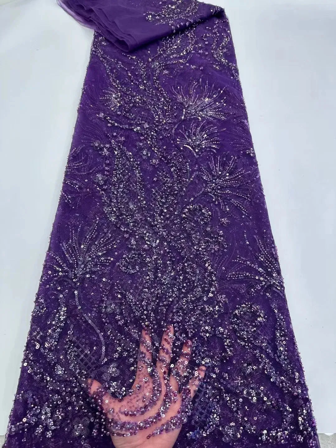 5 YARDS / 10 COLORS / Kelimasn Floral Sequin Beaded Embroidery Tulle Mesh Lace Dress Fabric