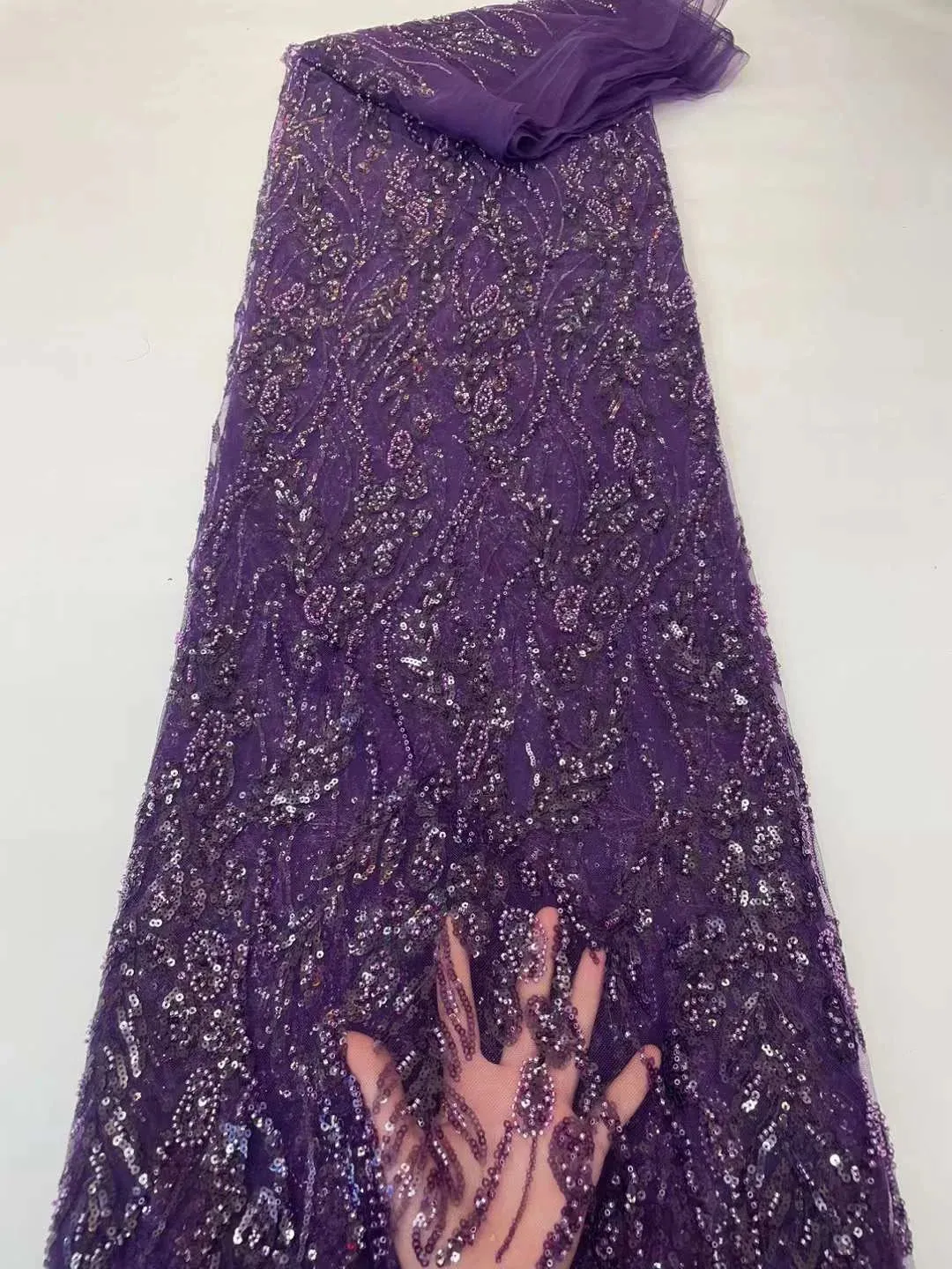 5 YARDS / 10 COLORS / Kelimasn Floral Sequin Beaded Embroidery Tulle Mesh Lace Dress Fabric