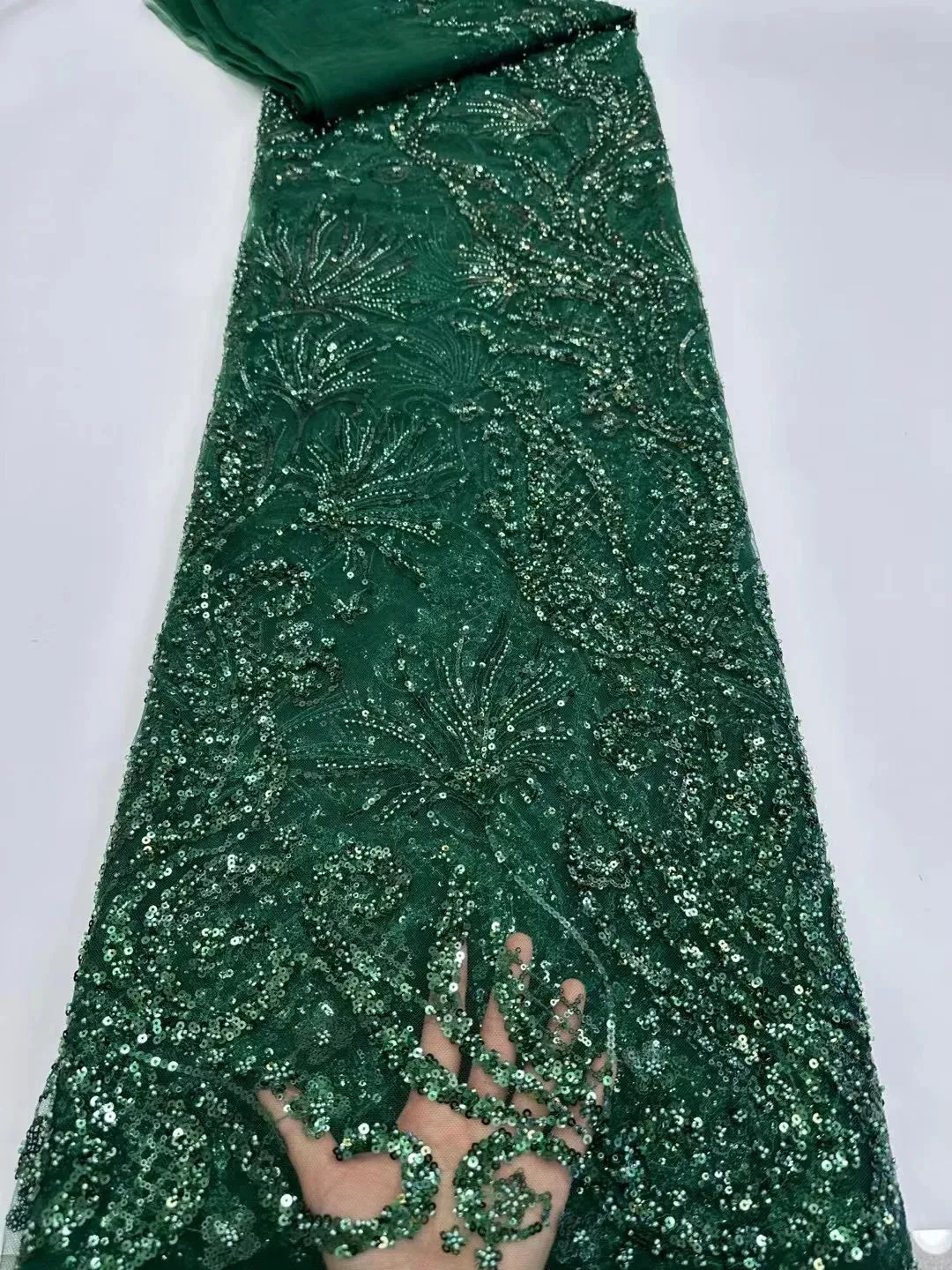 5 YARDS / 10 COLORS / Kelimasn Floral Sequin Beaded Embroidery Tulle Mesh Lace Dress Fabric