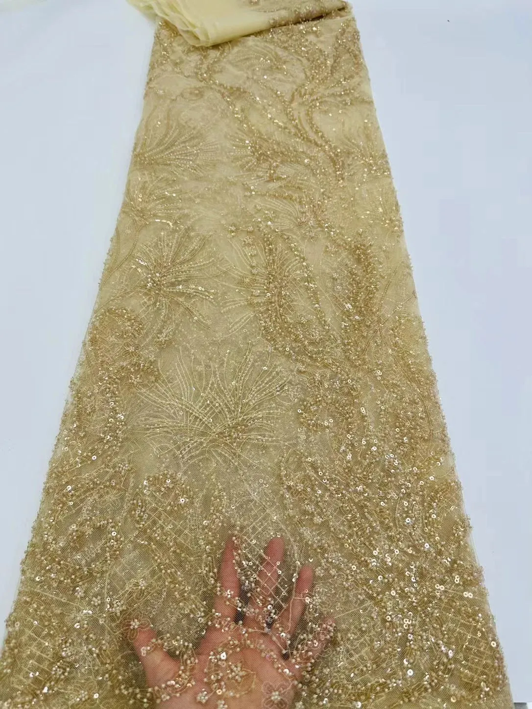 5 YARDS / 10 COLORS / Kelimasn Floral Sequin Beaded Embroidery Tulle Mesh Lace Dress Fabric