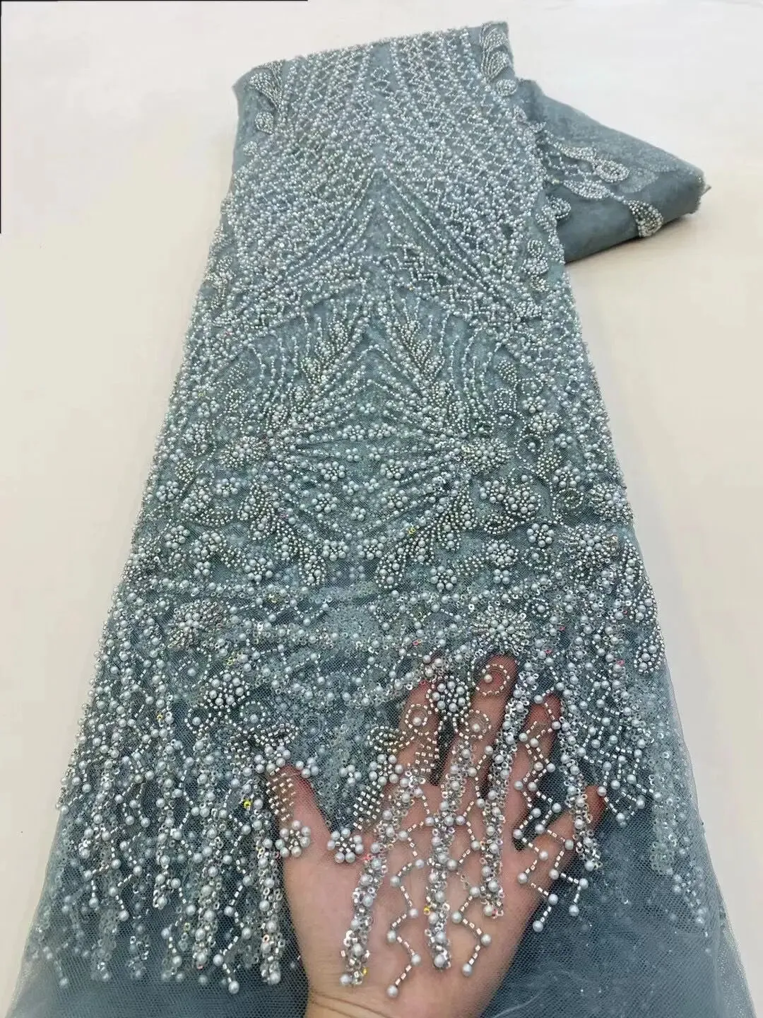 5 YARDS / 10 COLORS / Pelisae Sequin Beaded Embroidery Tulle Mesh Lace Dress Fabric