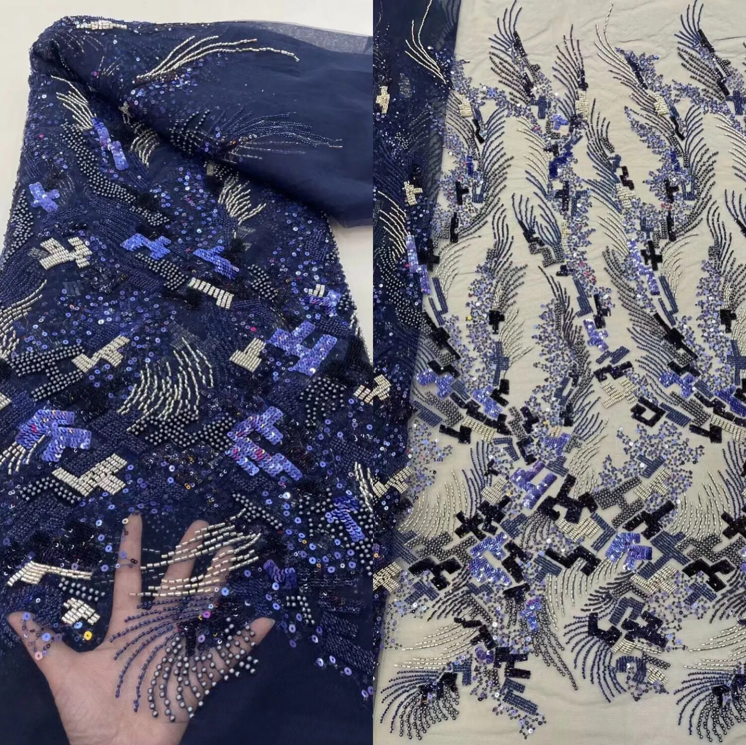 5 YARDS / 13 COLORS / Eleanor Floral Beaded Embroidery Glitter Mesh Lace  Party Prom Bridal Dress Fabric
