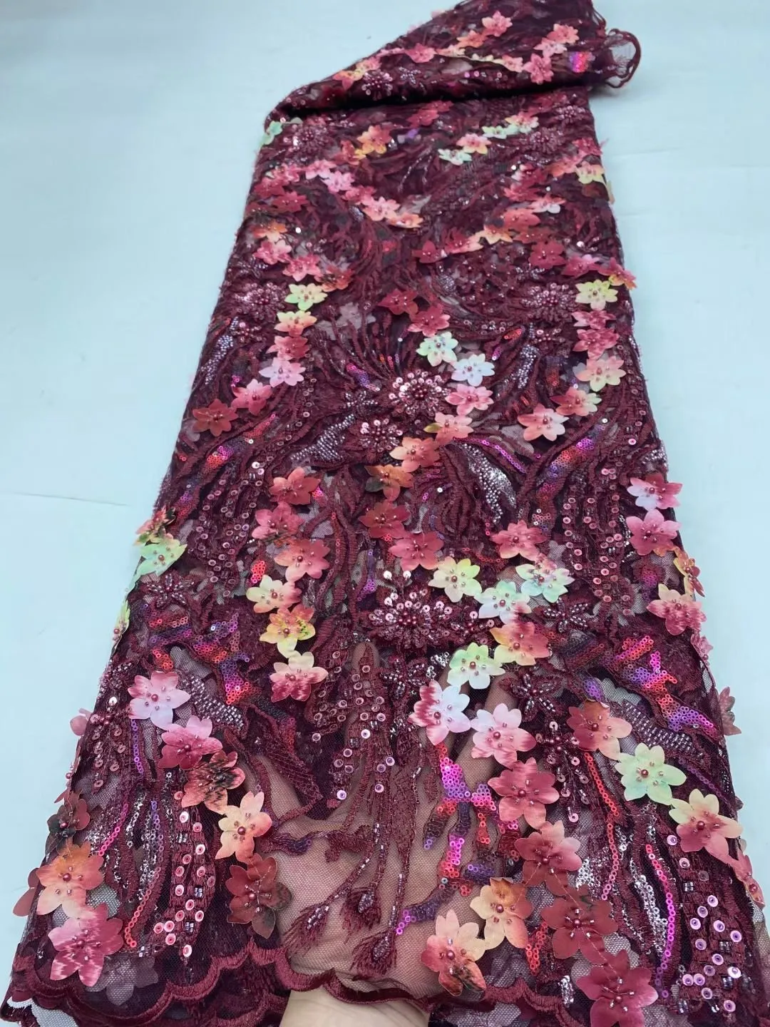 5 YARDS / 13 COLORS / Eleanor Floral Beaded Embroidery Glitter Mesh Lace  Party Prom Bridal Dress Fabric