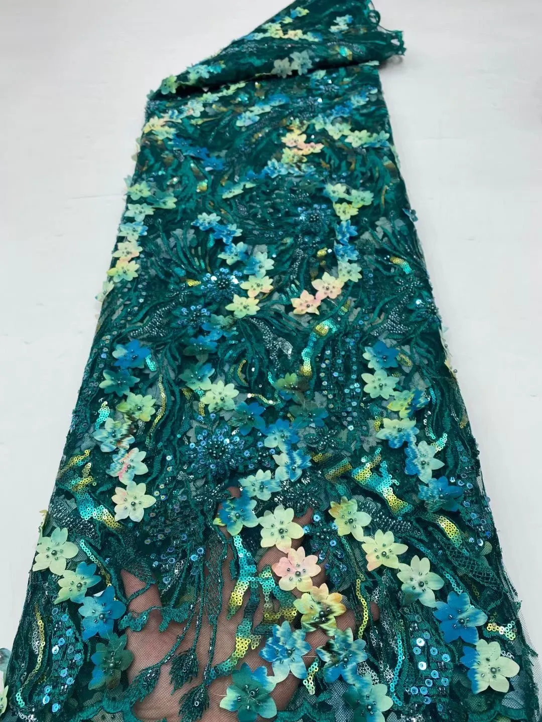 5 YARDS / 13 COLORS / Eleanor Floral Beaded Embroidery Glitter Mesh Lace  Party Prom Bridal Dress Fabric