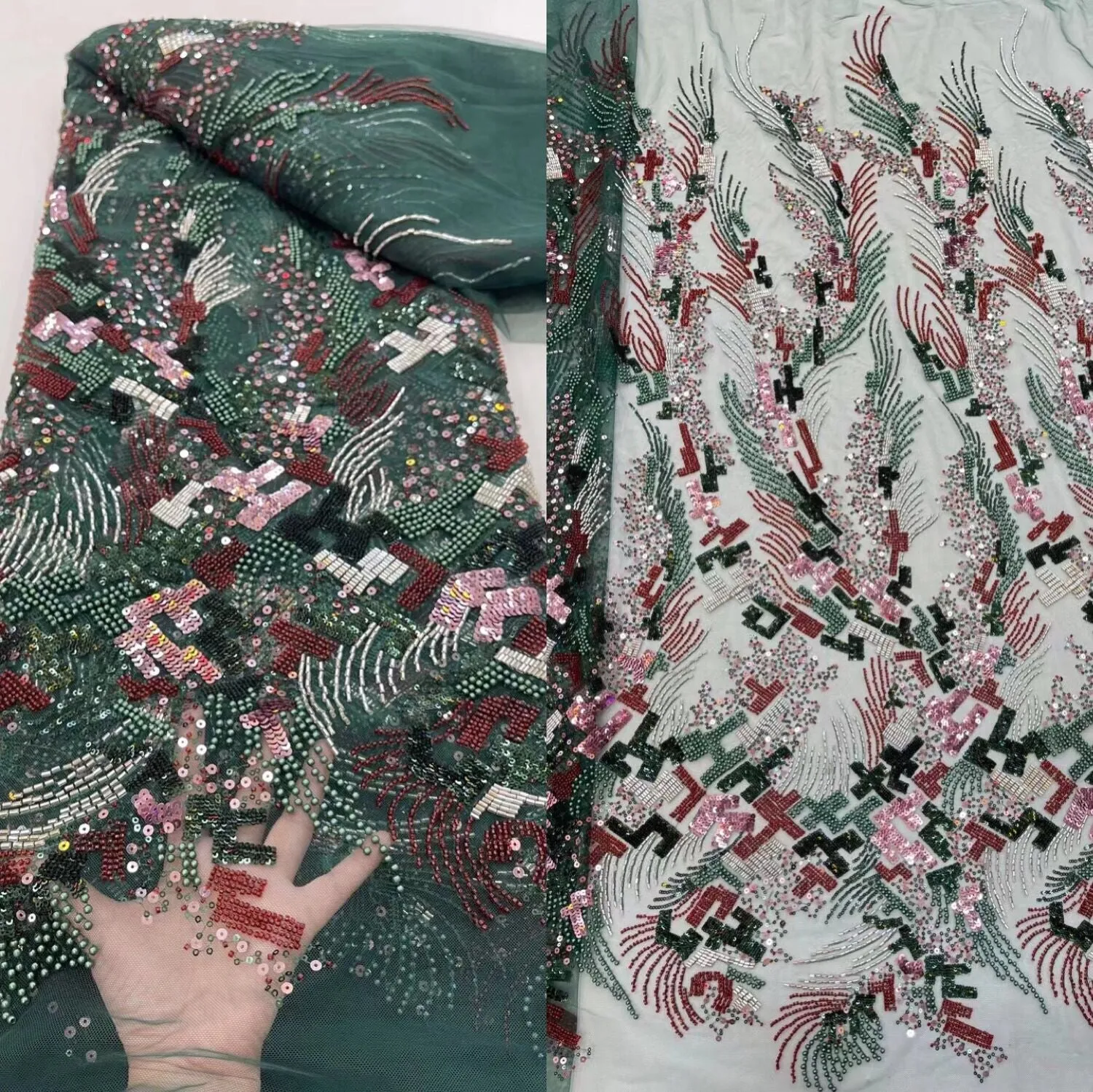 5 YARDS / 13 COLORS / Eleanor Floral Beaded Embroidery Glitter Mesh Lace  Party Prom Bridal Dress Fabric