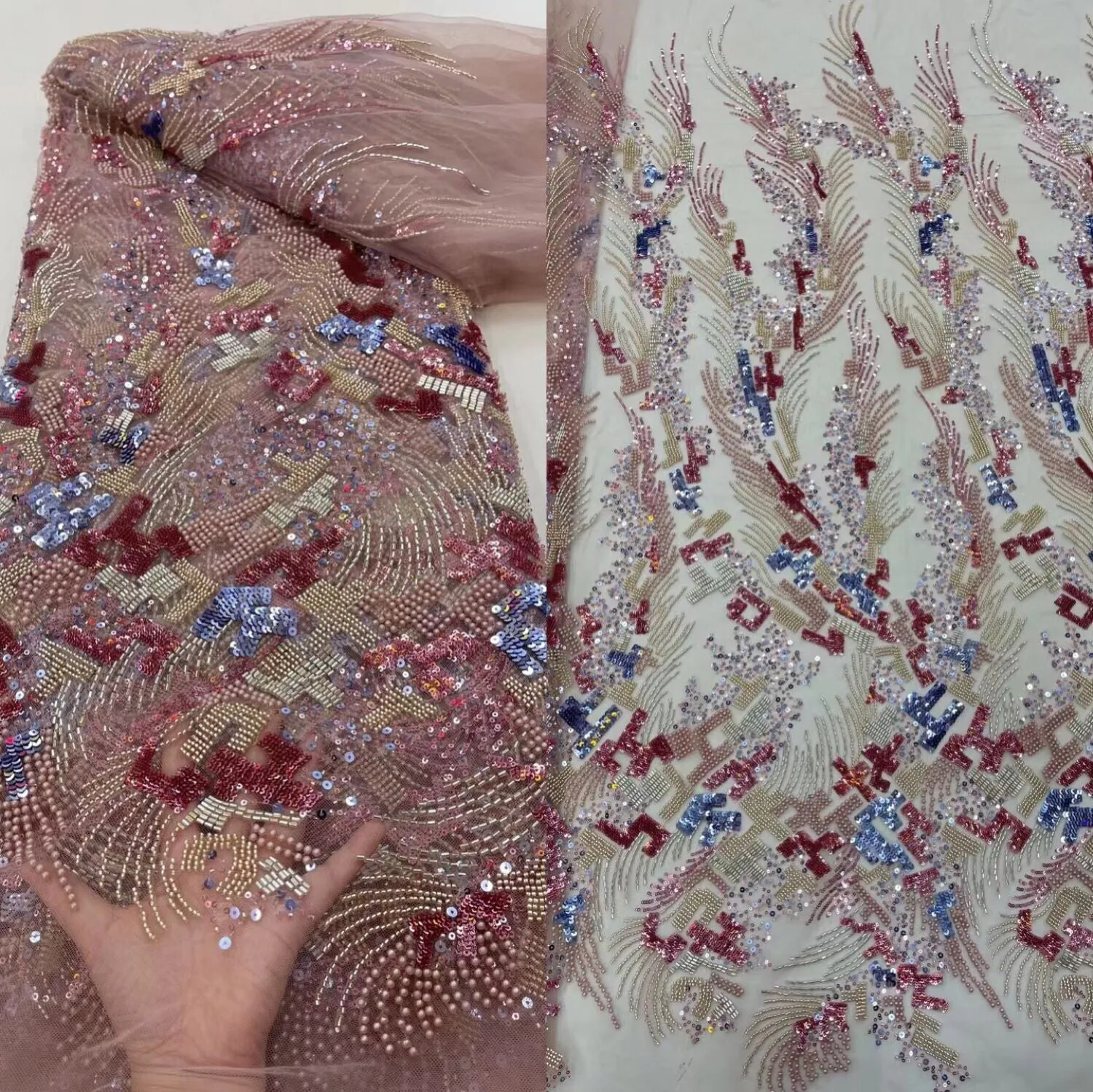5 YARDS / 13 COLORS / Eleanor Floral Beaded Embroidery Glitter Mesh Lace  Party Prom Bridal Dress Fabric