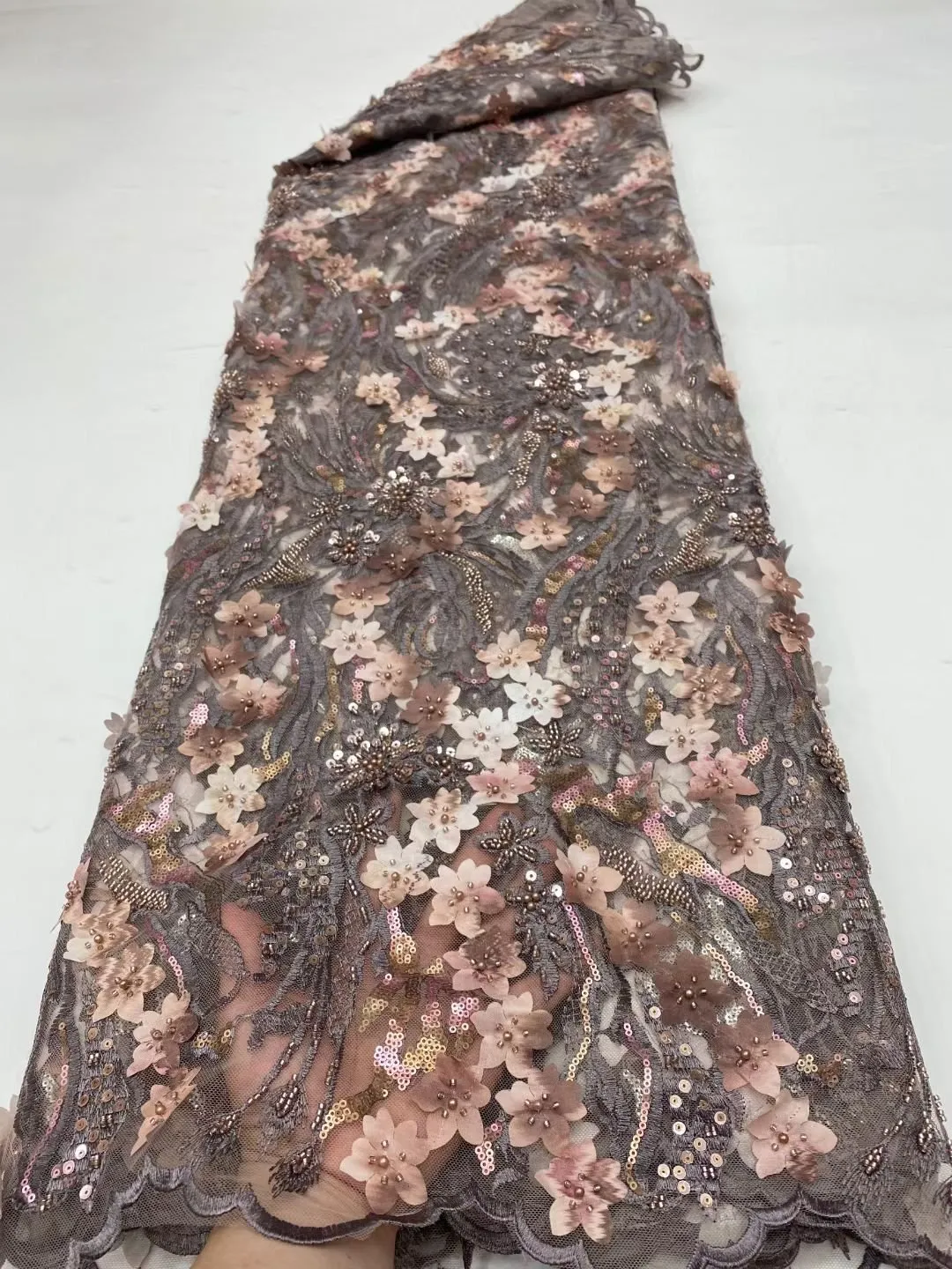 5 YARDS / 13 COLORS / Eleanor Floral Beaded Embroidery Glitter Mesh Lace  Party Prom Bridal Dress Fabric