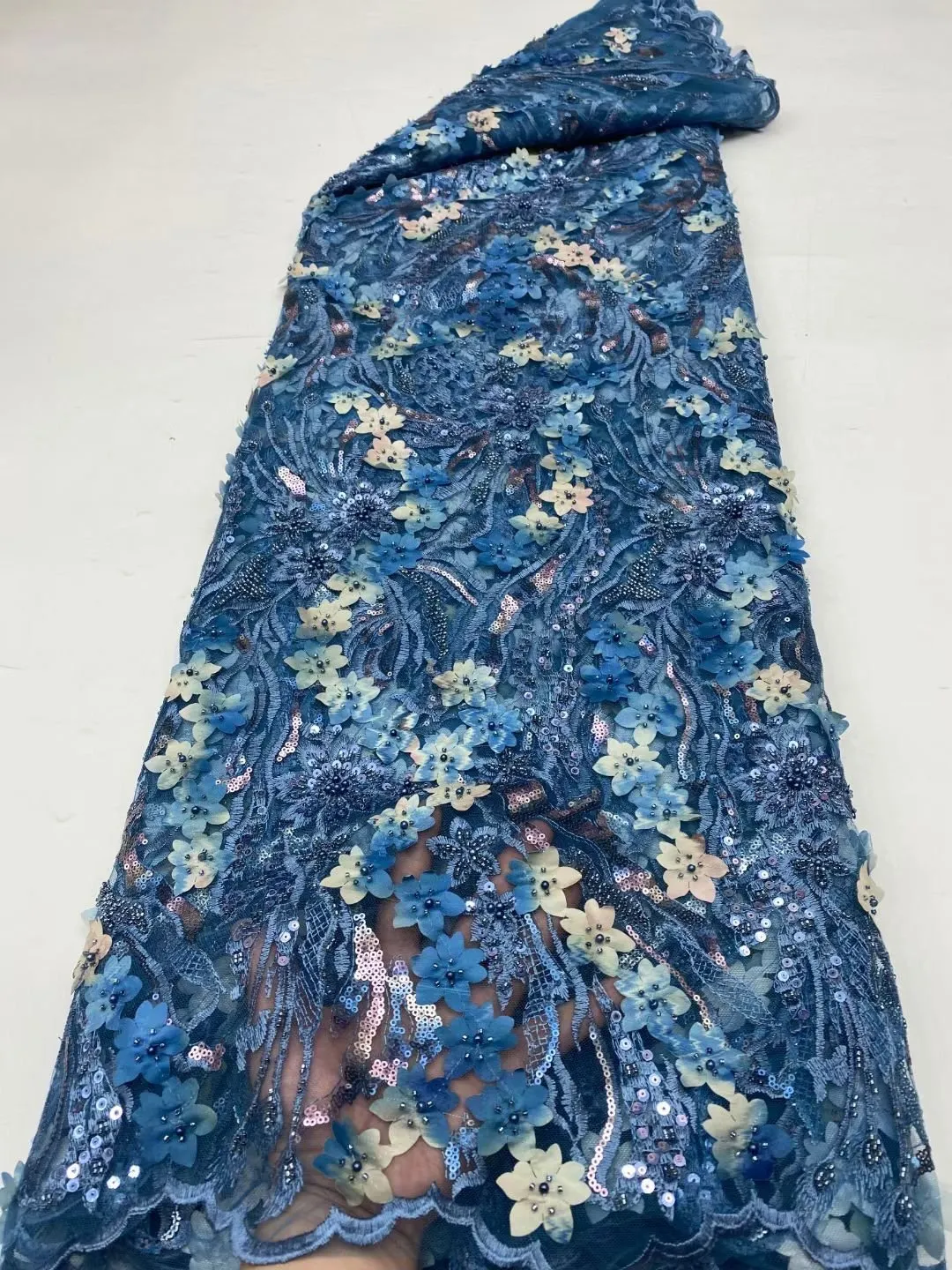 5 YARDS / 13 COLORS / Eleanor Floral Beaded Embroidery Glitter Mesh Lace  Party Prom Bridal Dress Fabric