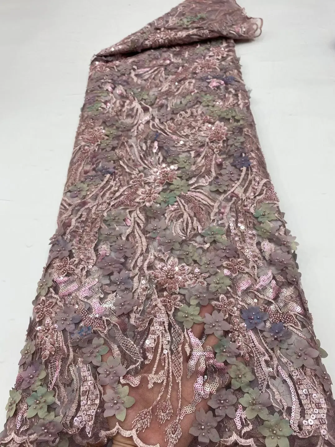 5 YARDS / 13 COLORS / Eleanor Floral Beaded Embroidery Glitter Mesh Lace  Party Prom Bridal Dress Fabric