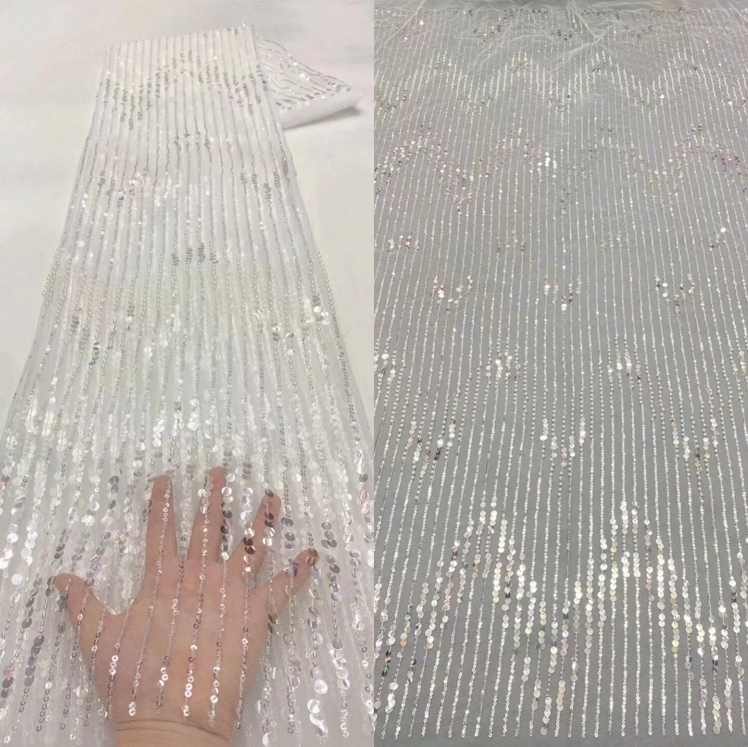 5 YARDS / 18 COLORS / Antonia Floral Beaded Glitter Embroidery Mesh Lace  Party Prom Bridal Dress Fabric