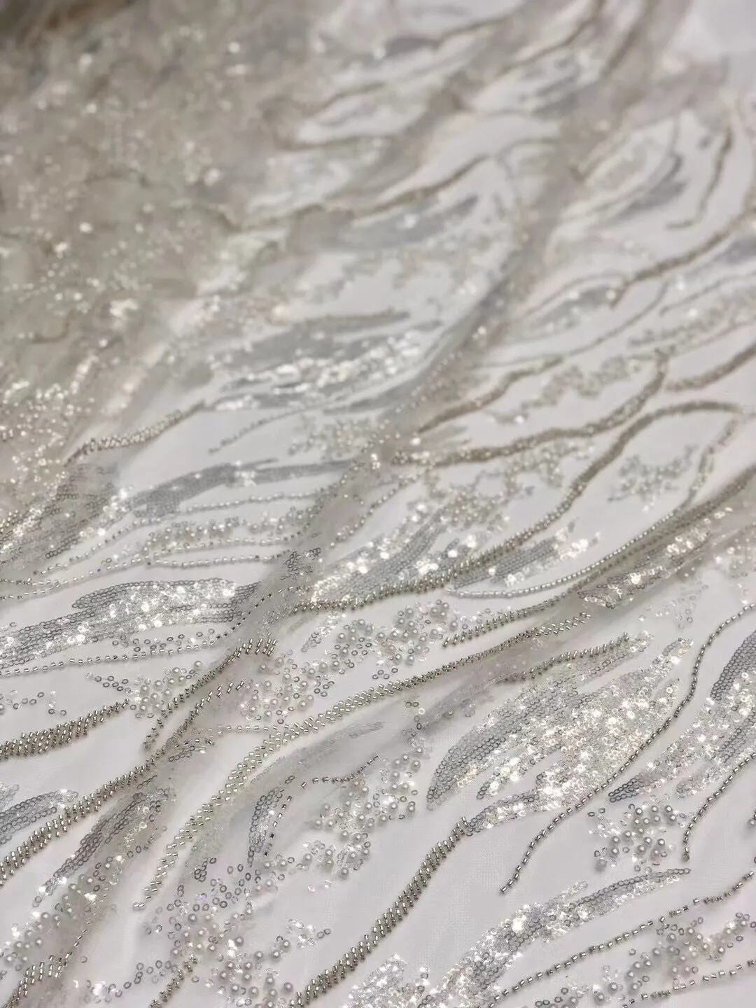 5 YARDS / 2 COLORS / Cécile Beaded Embroidery Glitter Mesh Lace  Party Prom Bridal Dress Fabric