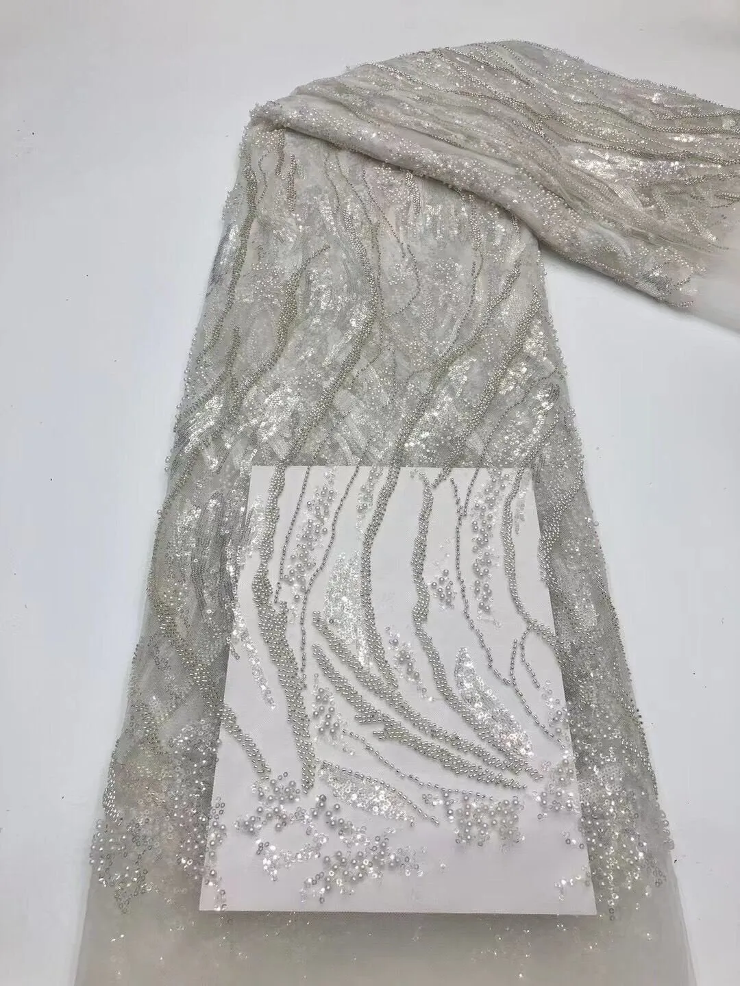 5 YARDS / 2 COLORS / Cécile Beaded Embroidery Glitter Mesh Lace  Party Prom Bridal Dress Fabric