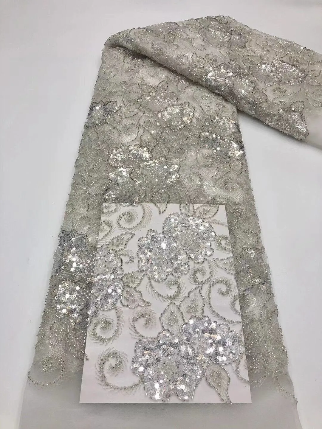 5 YARDS / 2 COLORS / Cécile Beaded Embroidery Glitter Mesh Lace  Party Prom Bridal Dress Fabric