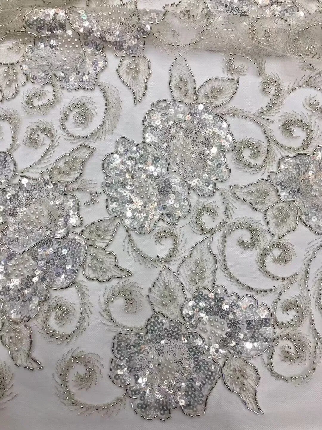 5 YARDS / 2 COLORS / Cécile Beaded Embroidery Glitter Mesh Lace  Party Prom Bridal Dress Fabric